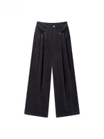 Dark Gray Pleated Corduroy Retro Casual Trousers