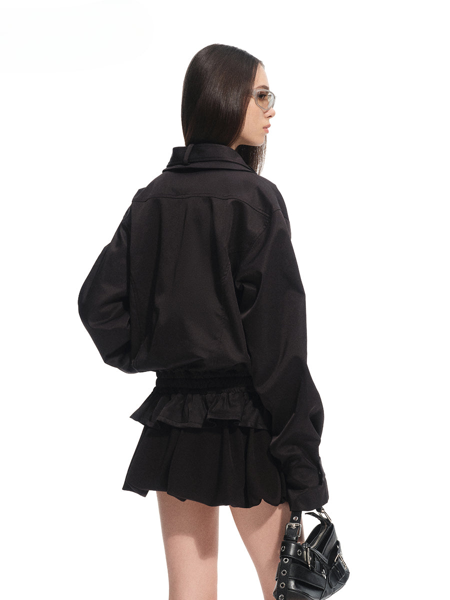 Fine Twill Wrinkle-Resistant Hem Pleated Silhouette Coat