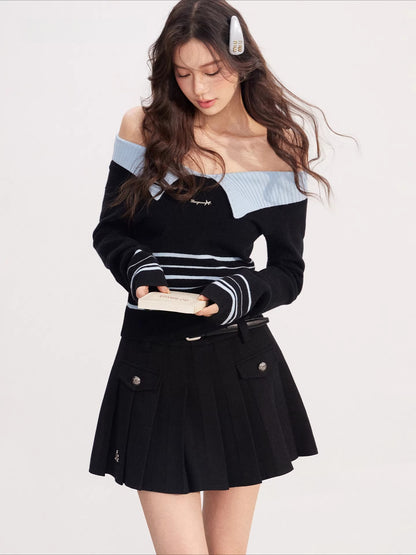 Contrast Collar Knit Polo Top