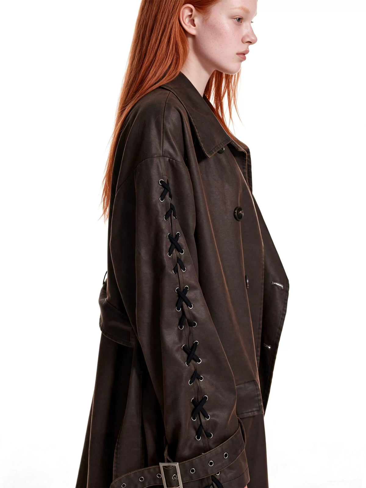 Distressed Contrast Panel Trench Coat