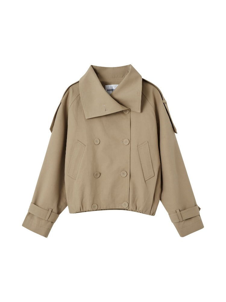 Plaid Lapel Double-Breasted Trench Coat