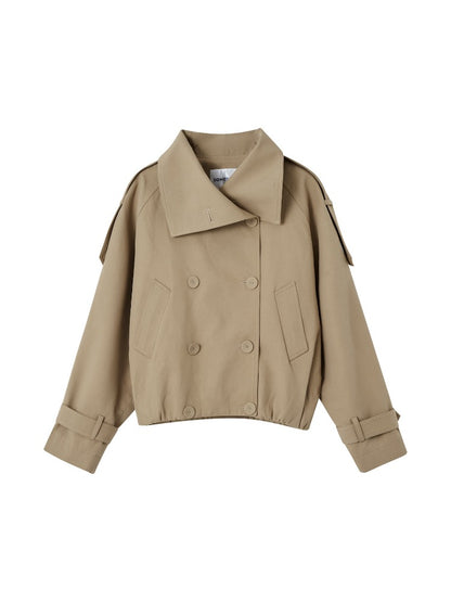 Plaid Lapel Double-Breasted Trench Coat