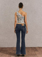 Vintage Print One-Shoulder Crop Top