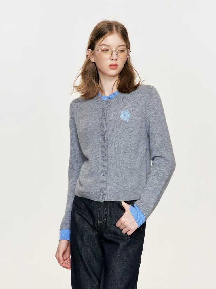 Floral Embroidered Contrast Cardigan