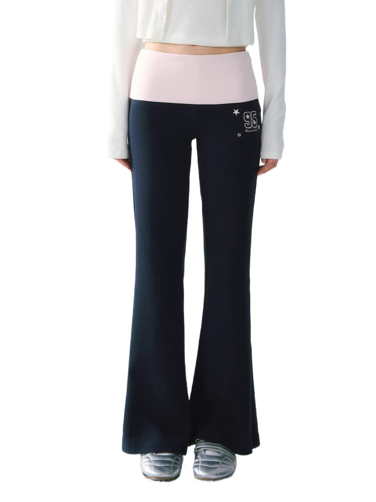 Contrast Waist Flared Pants