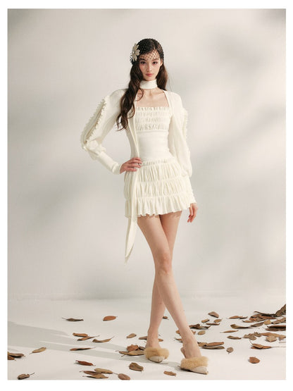 Pleated Ruffle Knit Top &amp; Skirt Set