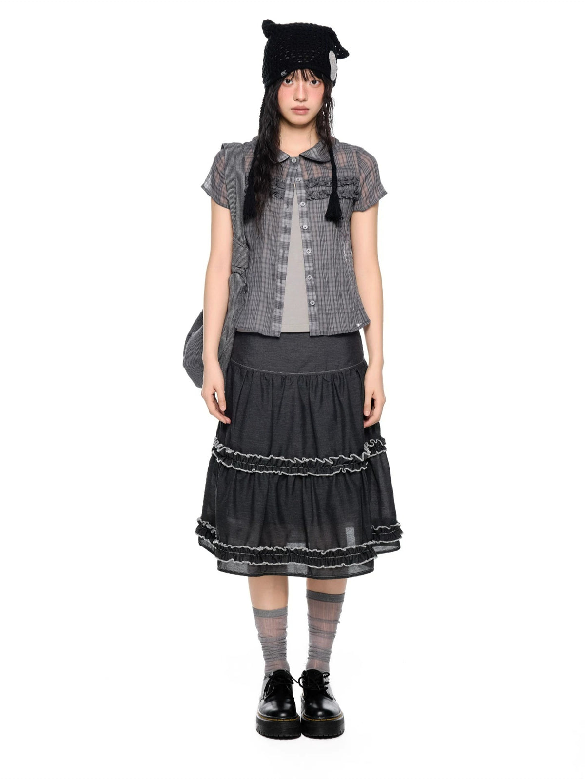 Pleated Plaid Collar Top