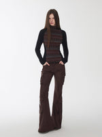 Suede Studded Cargo Flare Pants