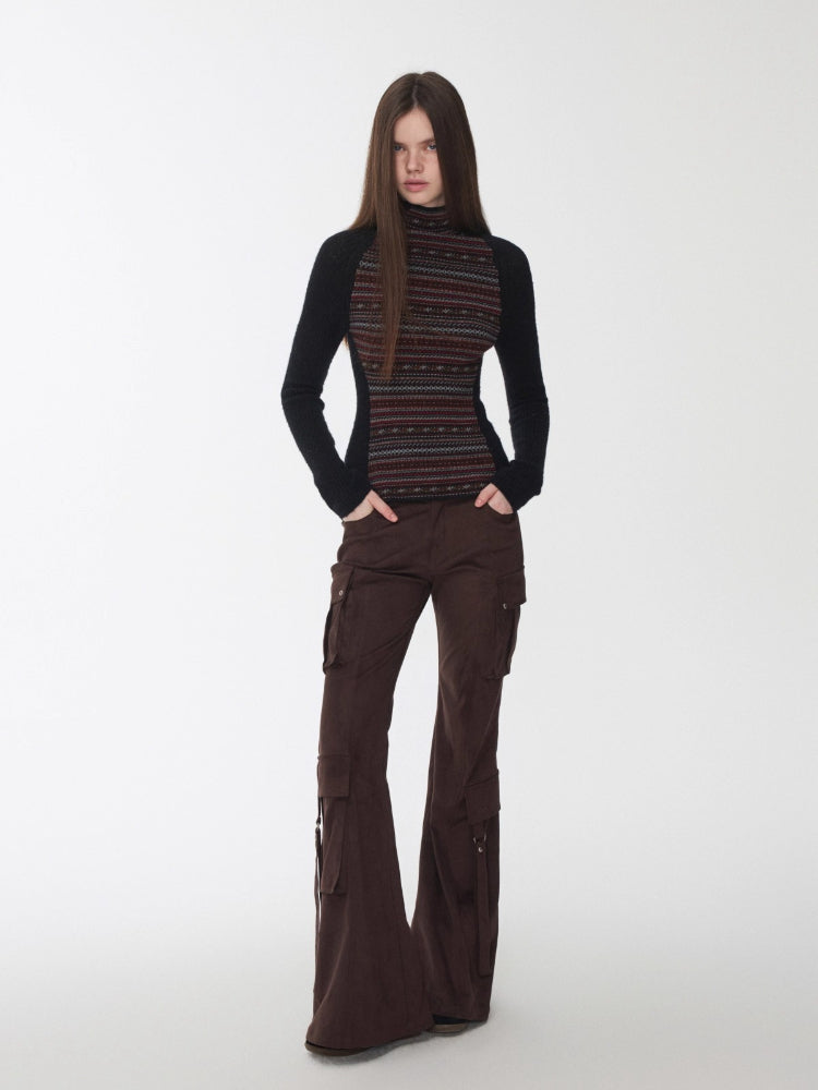 Suede Studded Cargo Flare Pants