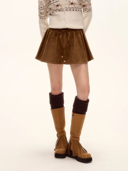 Suede Beaded Mini Skirt