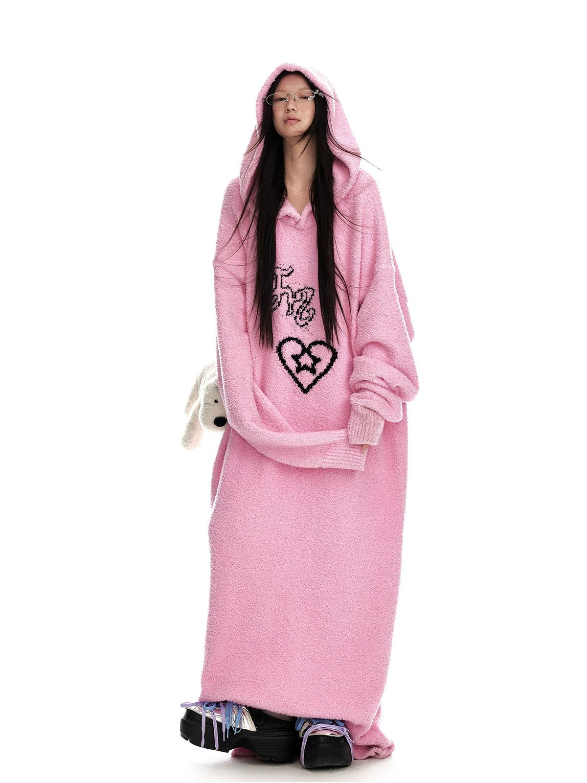Hooded Plush Knit Dress