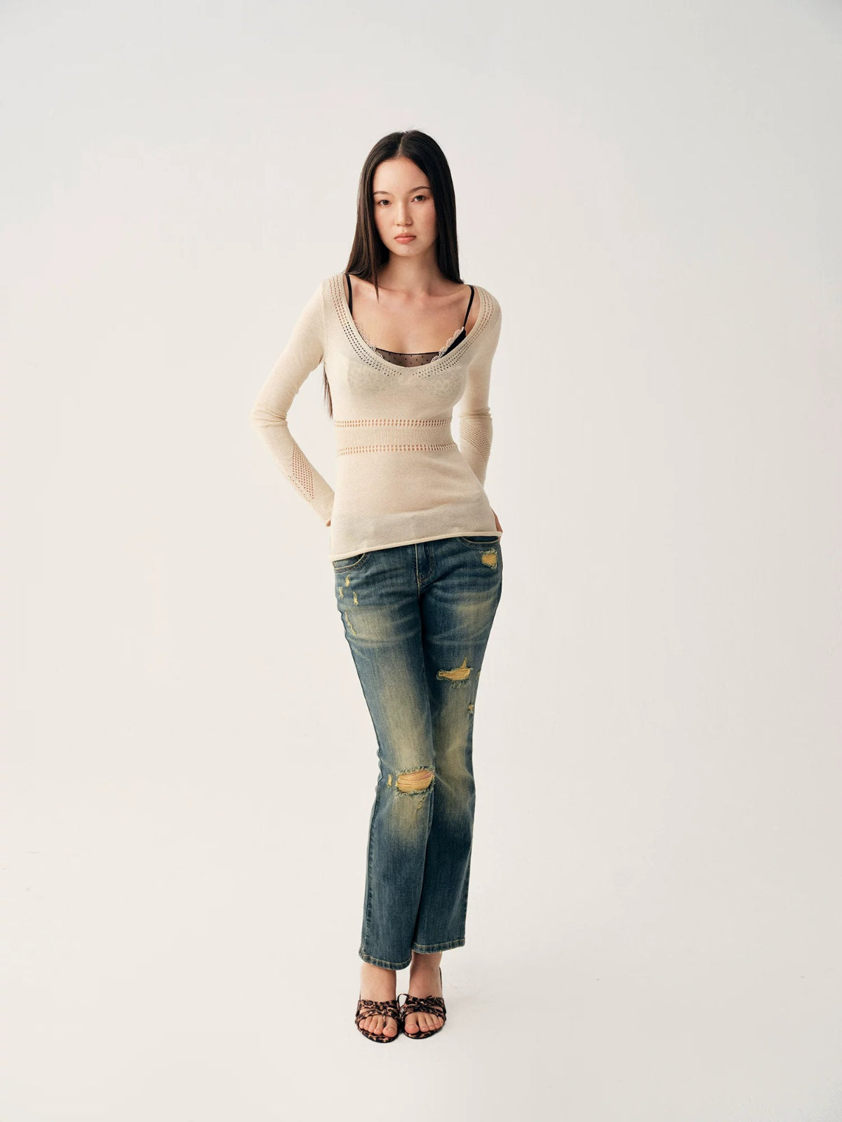 Hollow Knit Long Sleeve Top