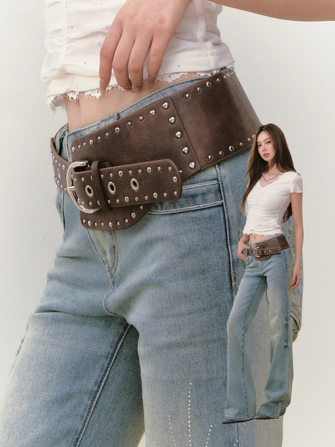 Heavy-Duty Rivet Wide Waist Belt