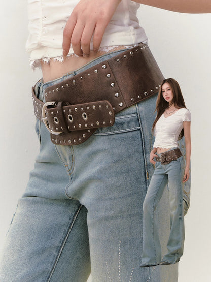 Heavy-Duty Rivet Wide Waist Belt
