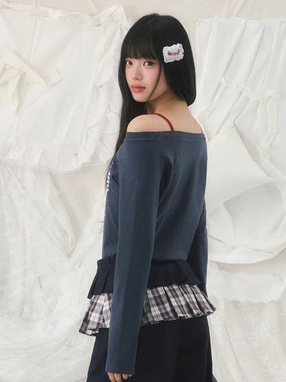 Vintage Number Printed Off-Shoulder Tee