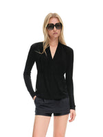 Sheer V-Neck Drawstring Waist Top