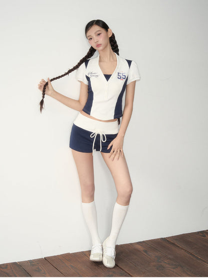 White Jersey-Style Polo &amp; Shorts Set