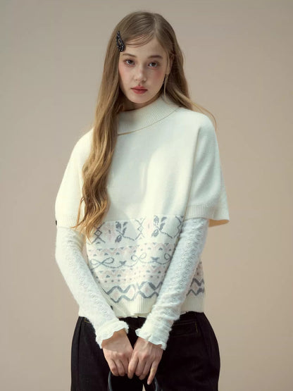Beige &amp; Gray Fair-Isle Cape Sweater