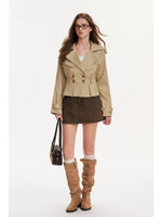 Double Breasted Pleated Trench Jacket