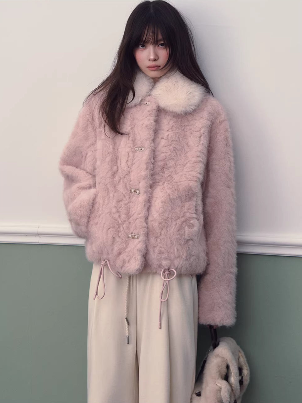 Color-block Faux Fur Coat