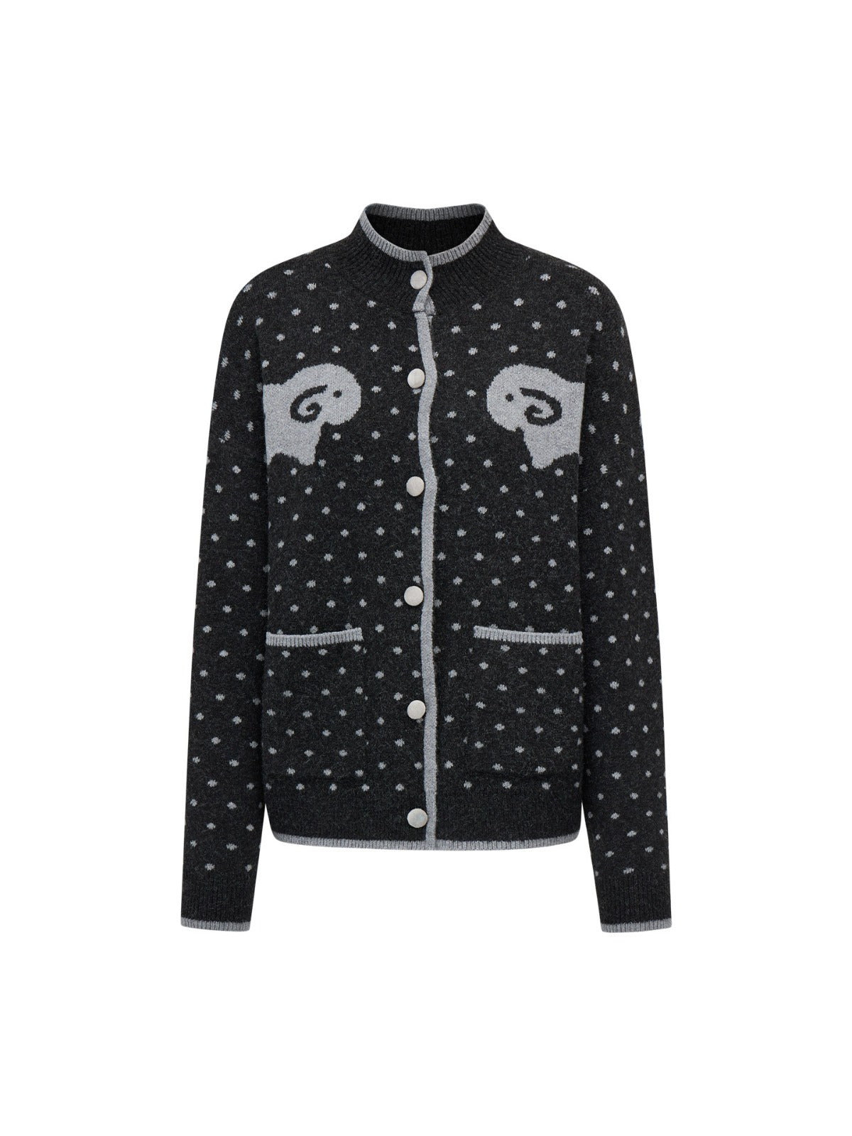 Contrast Sheep Jacquard Knit Cardigan