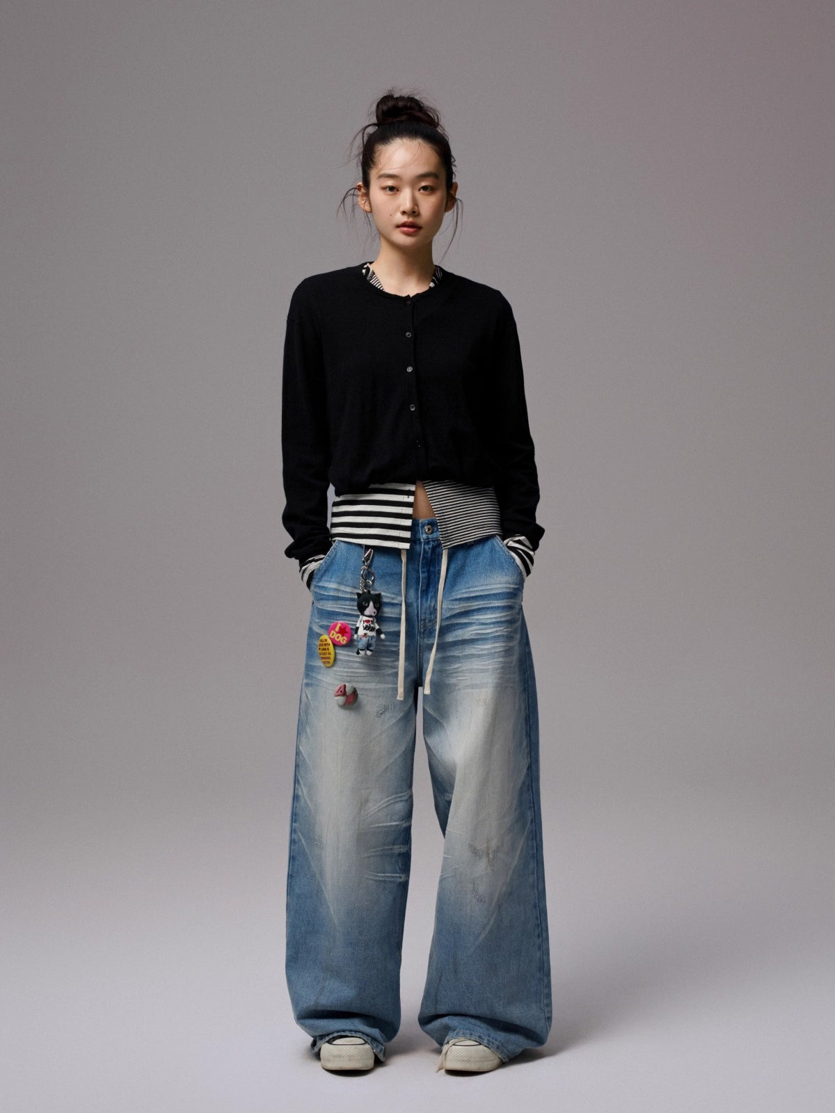 Solid Balloon Hem Wool Cardigan