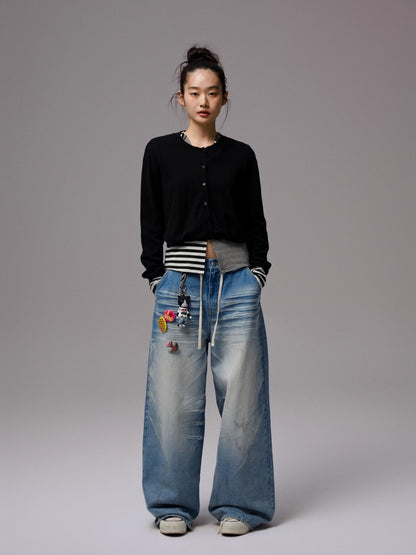 Solid Balloon Hem Wool Cardigan