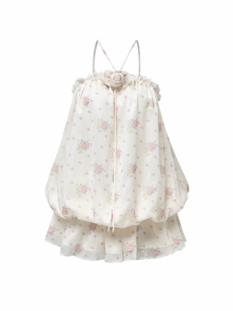 Floral Halter Bubble-Hem Dress