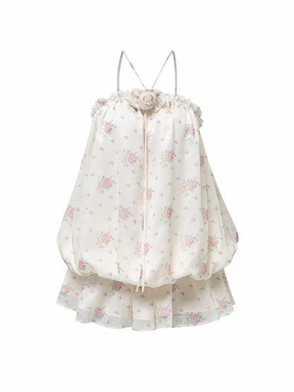 Floral Halter Bubble-Hem Dress