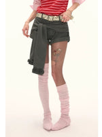 Asymmetric Tie Gray Mini Shorts