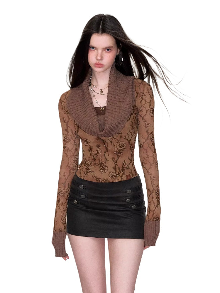 Rose Draped Knit Top