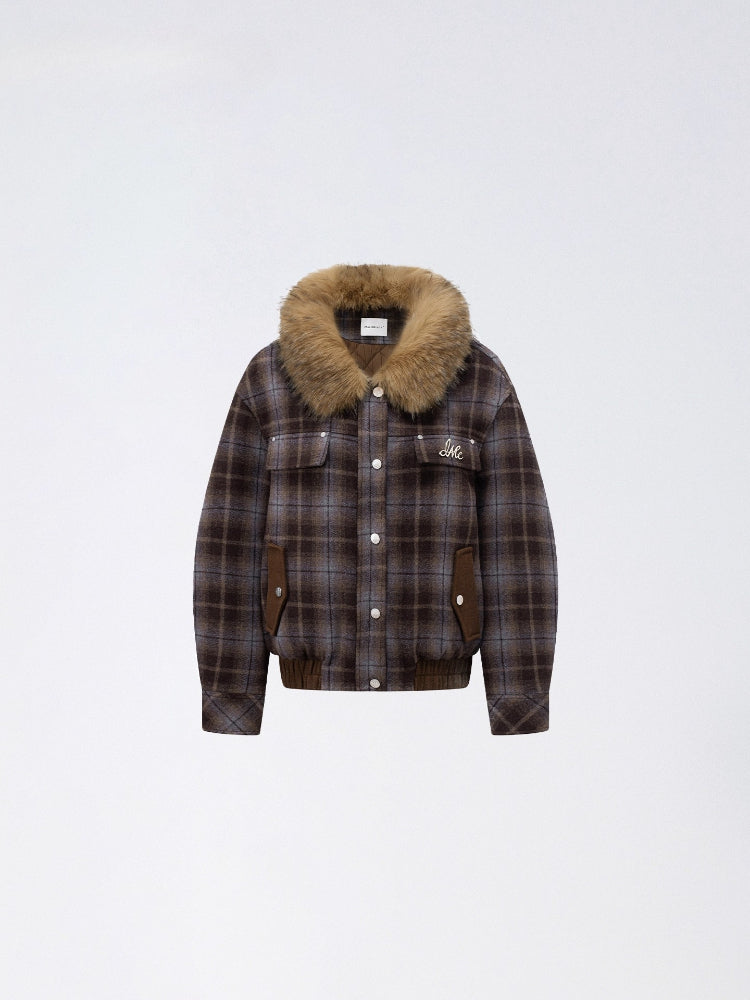 Wool Blend Check Padded Jacket