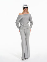 Off-Shoulder Sweatshirt & Flared Pants Set