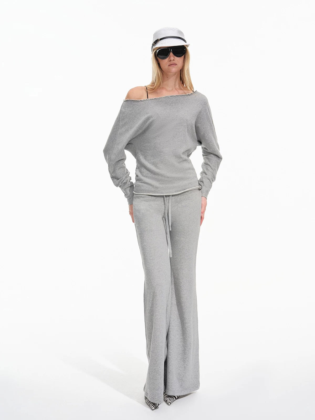 Off-Shoulder Sweatshirt &amp; Flared Pants Set