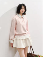 Layered Rose Crystal Collar 2-in-1 Sweatshirt