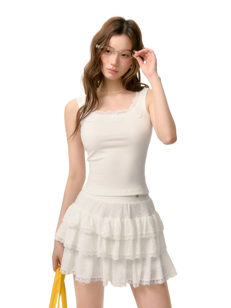 Lace Trim Butterfly Knot Back Top