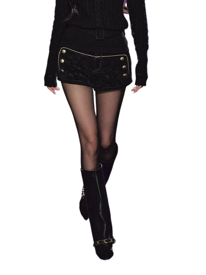 Black Corduroy Double-Breasted Shorts