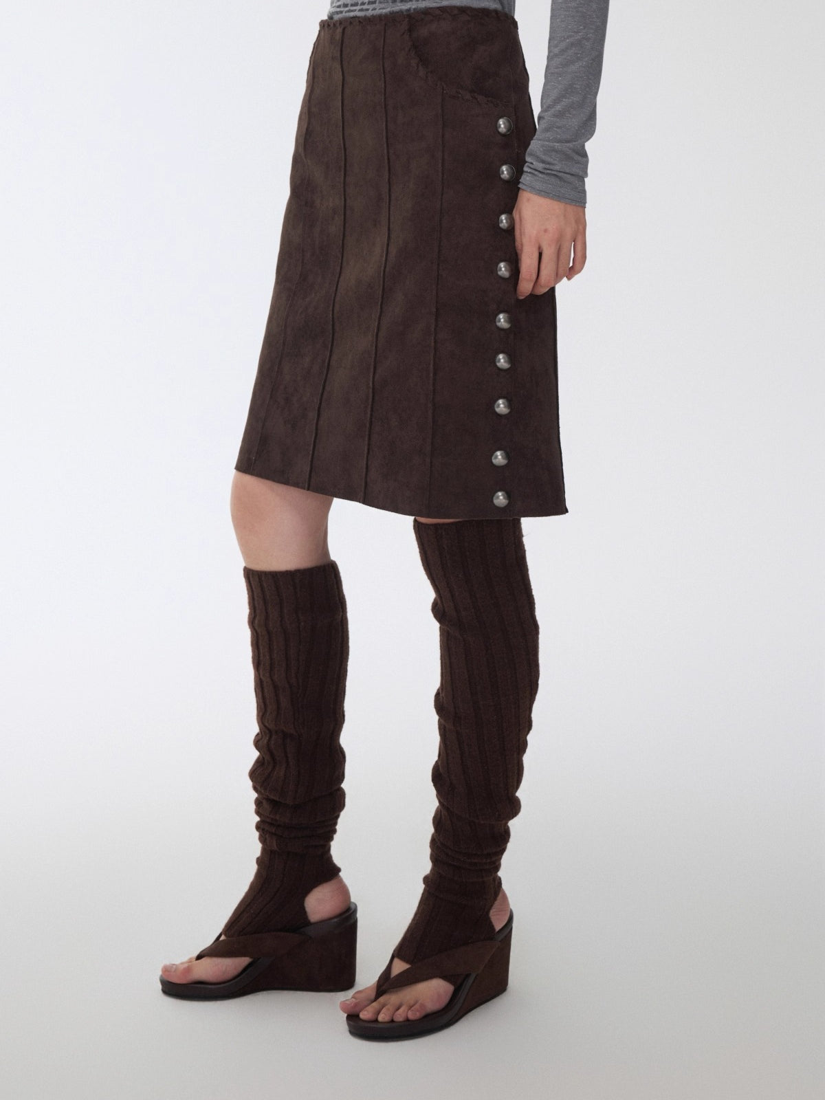 Suede Studded A-Line Skirt