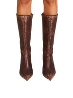 Compass Badge Sword Leather High Heel Boots Patina Wild Horse Brown Patina