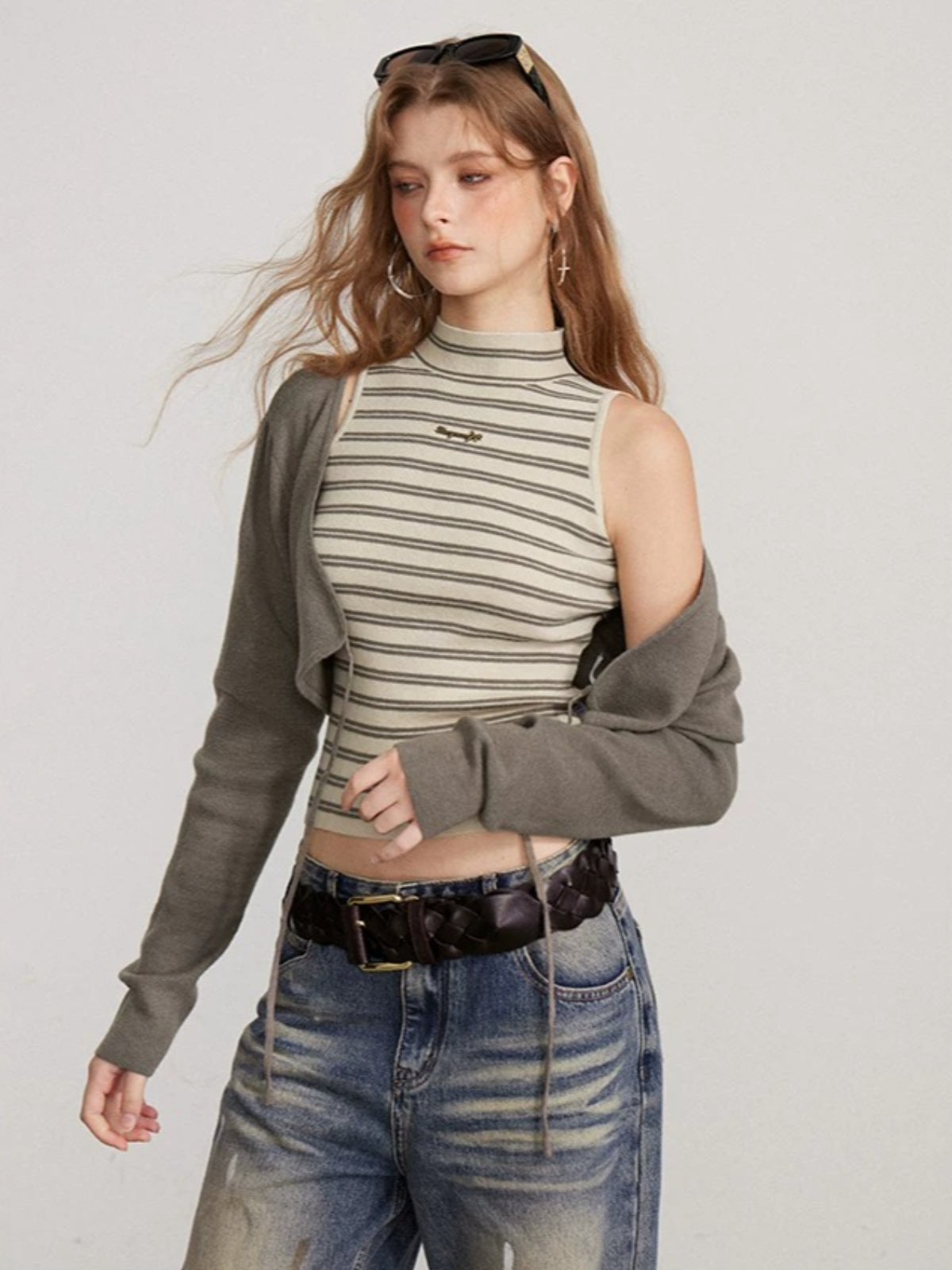Contrast Stripe Vest Layered Set