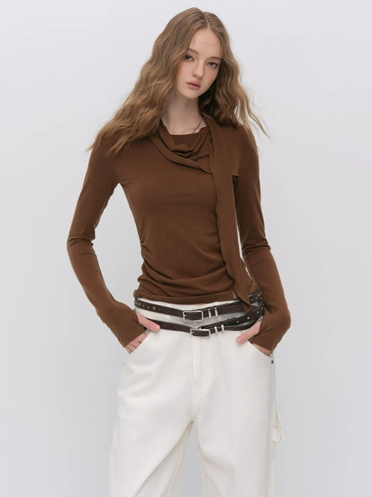 Asymmetric Draped Wool Blend Top