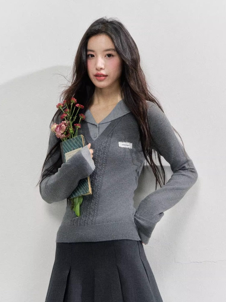 Navy Collar Knit Blouse