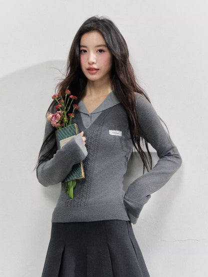 Navy Collar Knit Blouse
