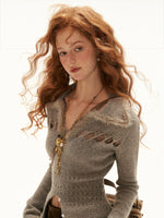 Recycled Airy Knit Collared Sweater