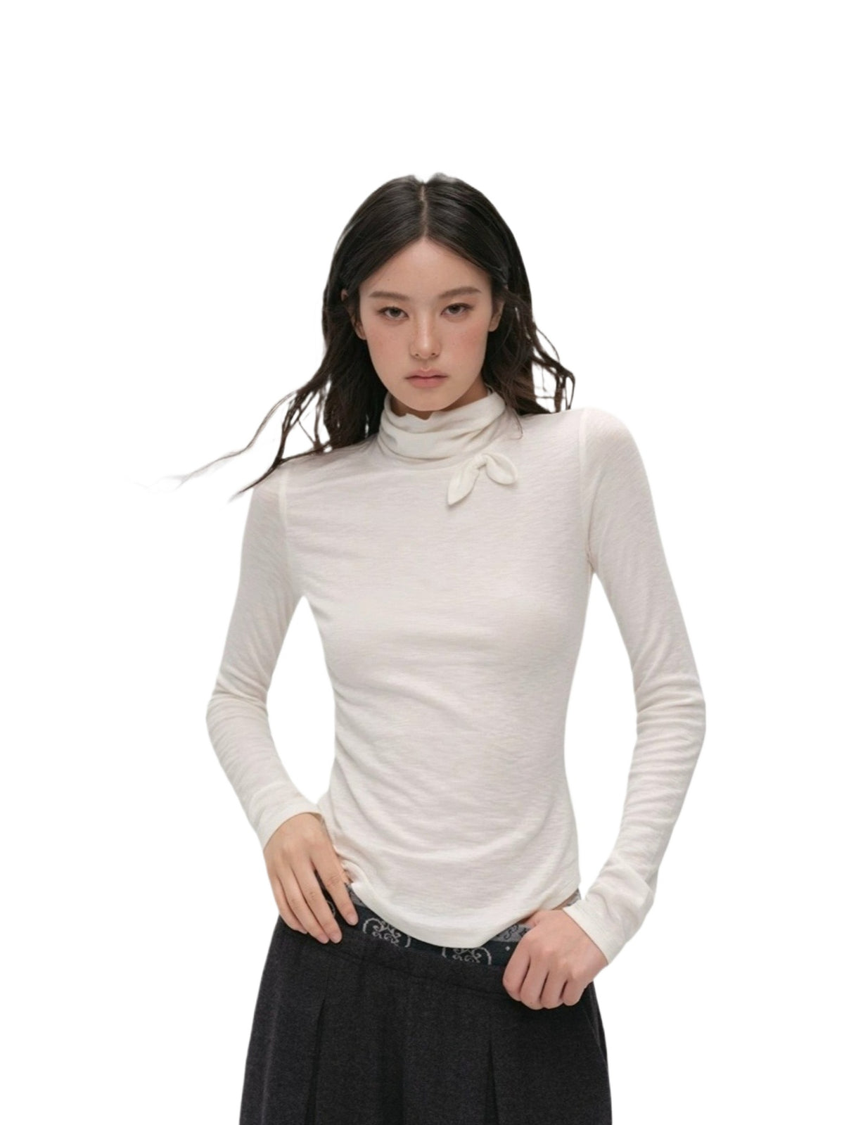 Bowknot Turtleneck Wool Top