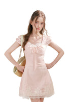 Pink Lace Trim Mini Dress