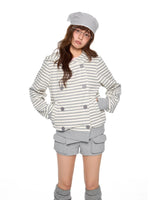 Double-Breasted Striped Hooded Cardigan