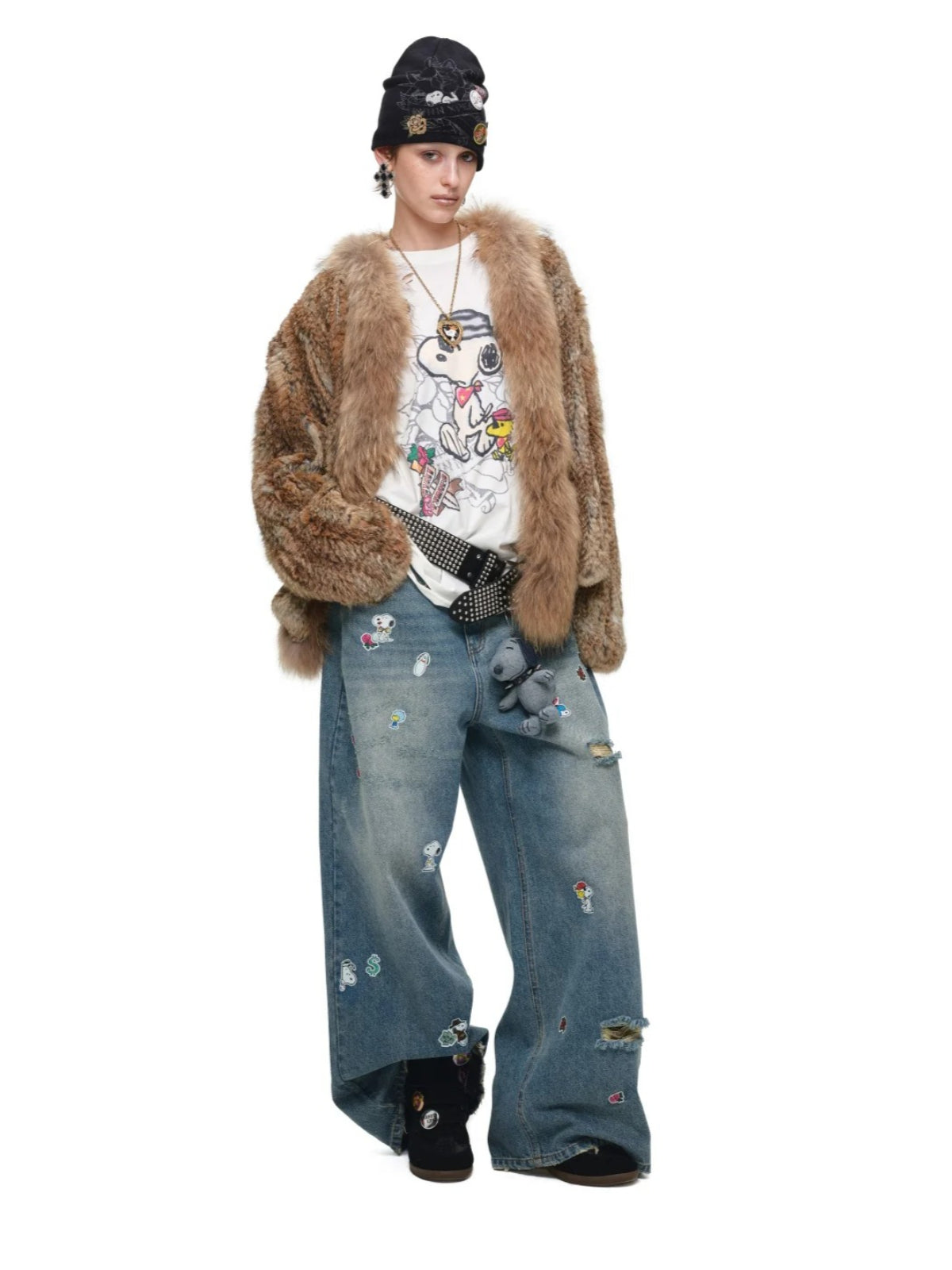 Vintage Rabbit Fur Collar Coat