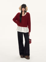 Red Lace Halter Knit 2-piece Set