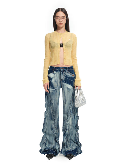 Heavy Washed Denim Straight Pants